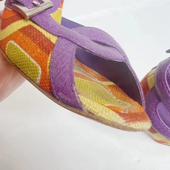 SOLD Prada RARE Vintage y2k Green and Purple Mod Print Wedges Women's Size 6 - Picture 12 of 12